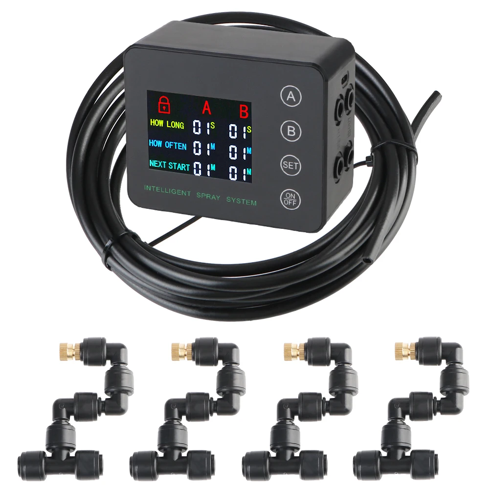 

Electronic Spraying System Irrigation Timer Automatic Digital ​Dual Pump 4 Spray Nozzles 10m Hose Watering Spray Garden Supplies