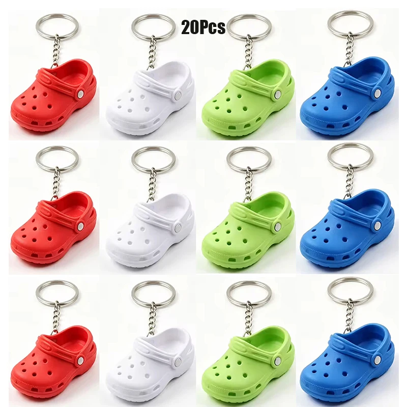 20Pcs Mini Simulation Clog Slipper Keychain Colorful Hole Shoe Key Holder Car Key Ornament Backpack Decor Charms