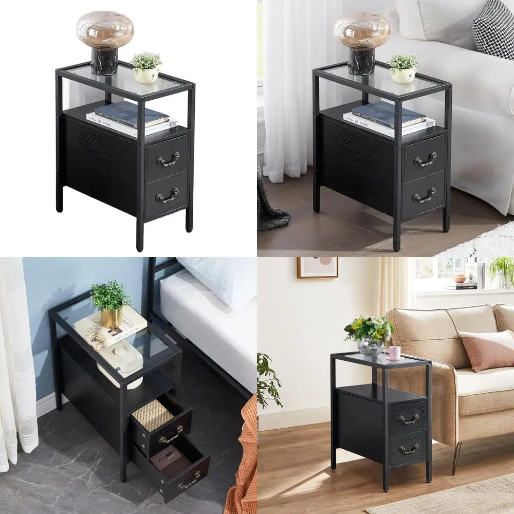 

Современная высокая прикроватная тумба с ящиком и полкой, из закаленного стекла, подходит для гостиной и спальни