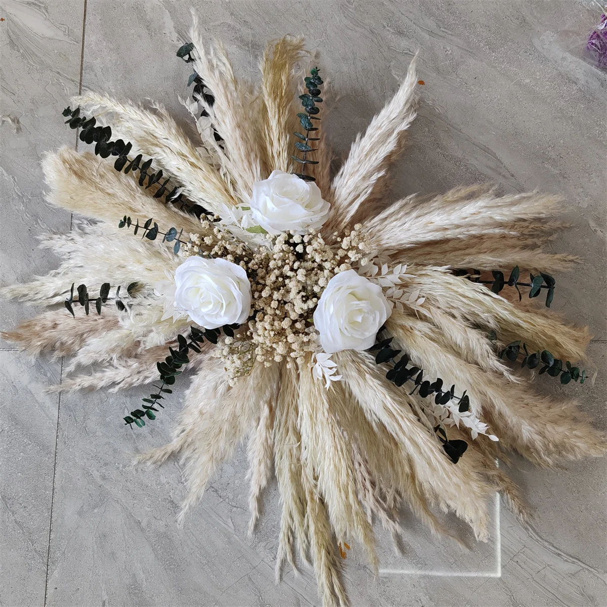 50CM Pampas Dried Flowers Arch,Wedding Arch Flowers Artificial Rose Swag Flower Wedding Table Centerpieces Wall Flowers Decor