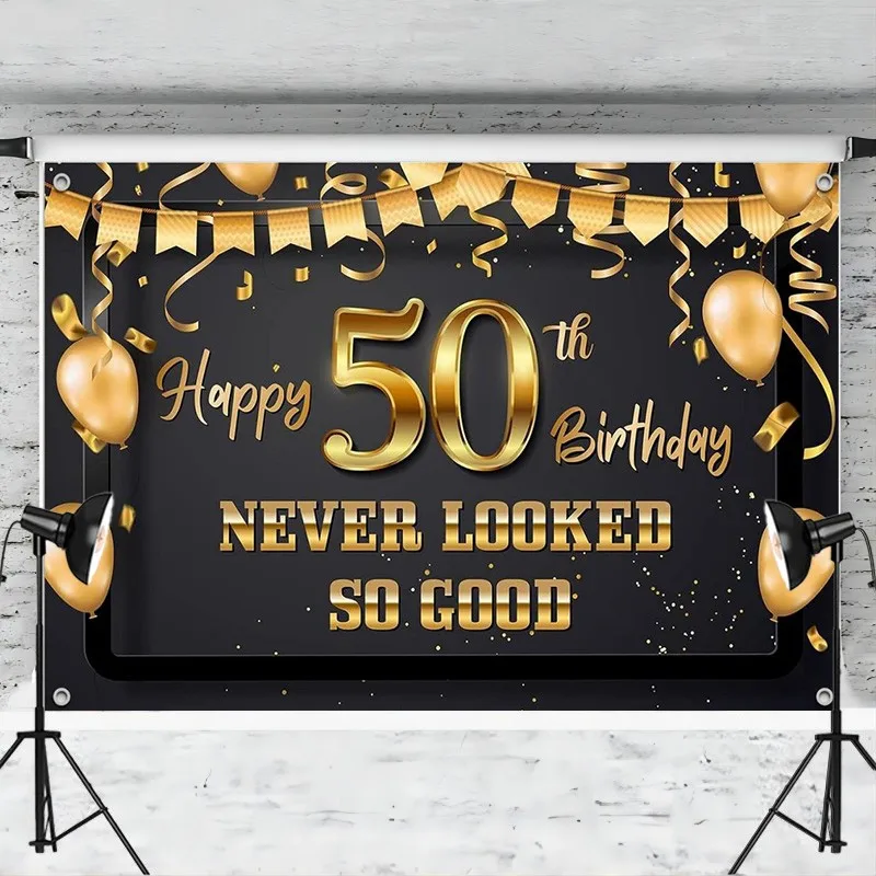 50 Never Looked So Good Banner Backdrop Funny Happy 50th Birthday Decoration Party Supplies for Men Women Black Gold Background