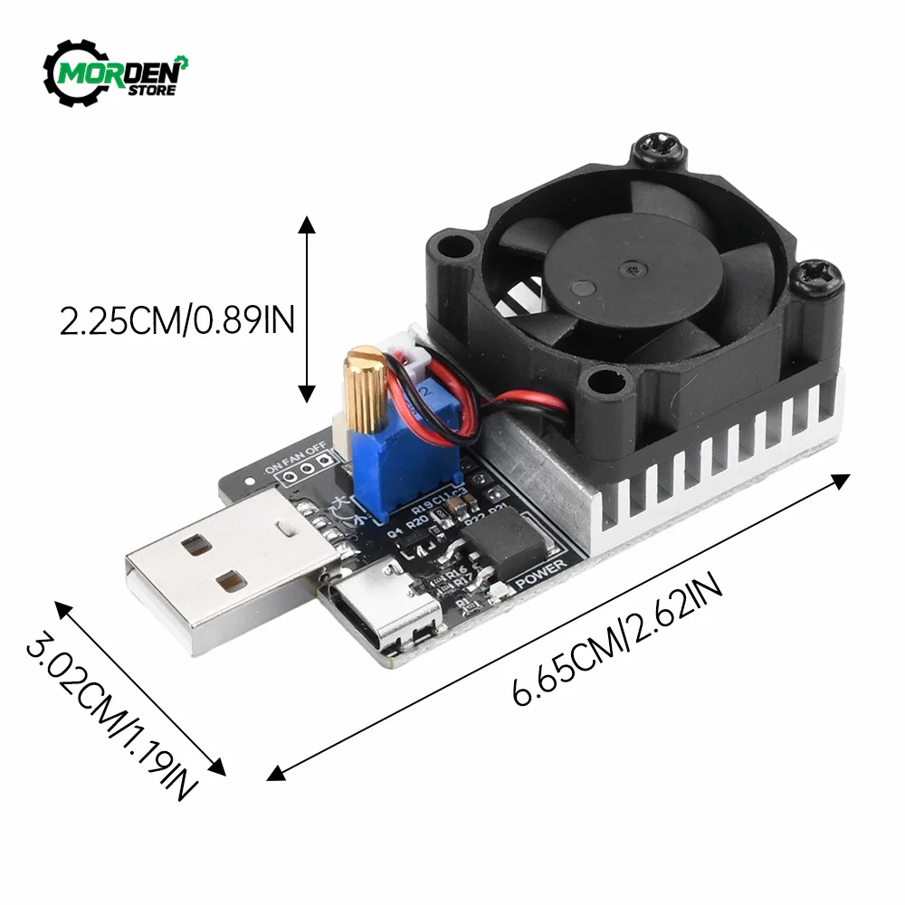 DC 3.7-20V 3A  25W Load Tester Electronic Test Resistor Module USB&Type C Interface Adjustable Constant Current with Cooling Fan