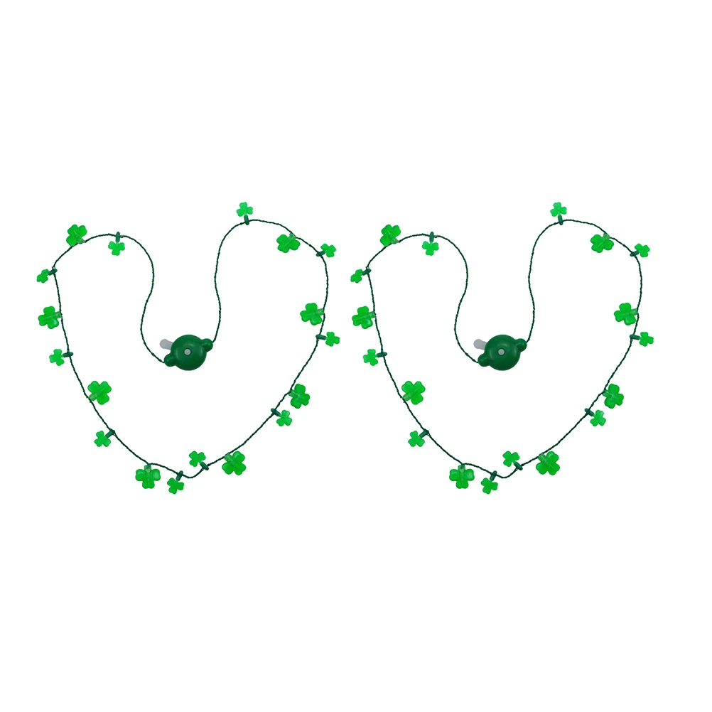 

2 Pcs LED Light Clover Necklace Luminous for Patrick's Day Party Women Glowing Shamrock Festival Decorations