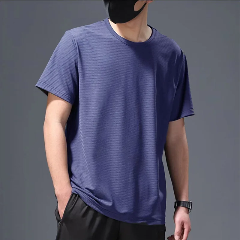 Summer New Men\'s Pajamas Tops Ice Silk Short-Sleeved T-Shirt Men\'s Summer Casual Men\'s Mesh Quick-Drying Sports Thin T-Shirt