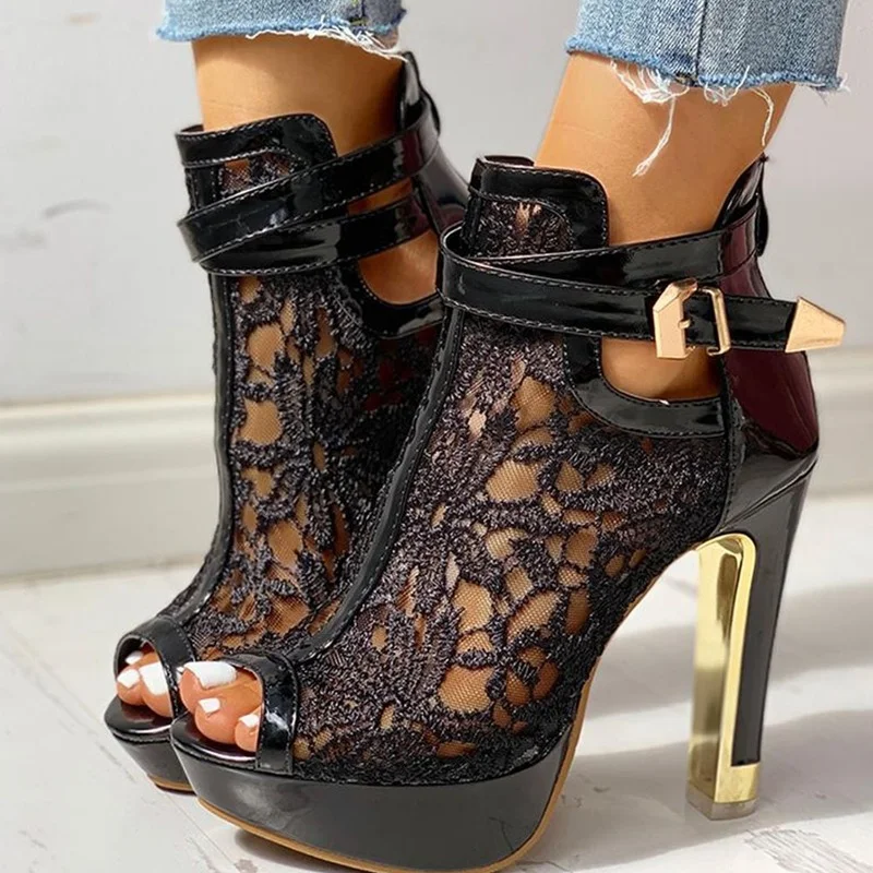 New Ladies High Heels Belt Buckle Peep Toe Hollow Platform Sandals Shoes Woman's Party Summer Spring Boot Fashion Big Size 35-42