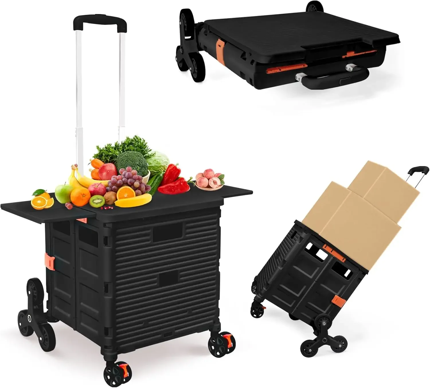 

Foldable Utility Cart with Stair Climbing Wheels,Collapsible Rolling Crate with Magnetic Lid Telescopic Cover,Telescoping Handle