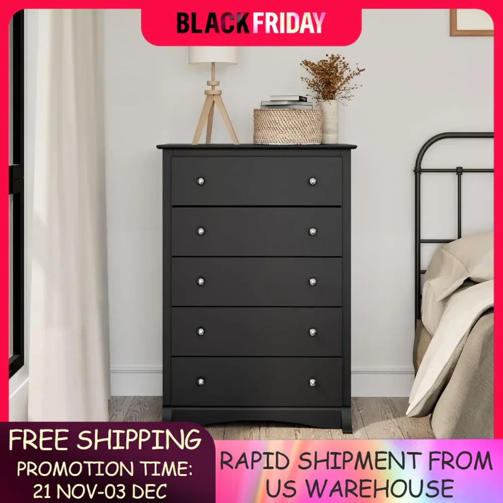 

Superior 5-Drawer Chest for Bedroom - Spacious and Stylish Chest of Drawers, Measuring 17.75"D x 31.5"W x 44.75"H, In Black