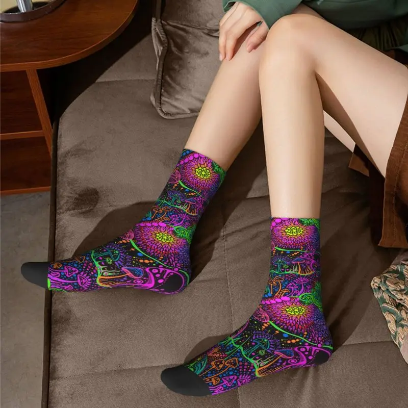 Chaussettes arc-en-ciel magiques psychédéliques pour hommes et femmes, chaussettes extensibles, bohème mystérieux, impression cool, chambres plus lentes, été, automne, hiver Chaussettes d'équipage,