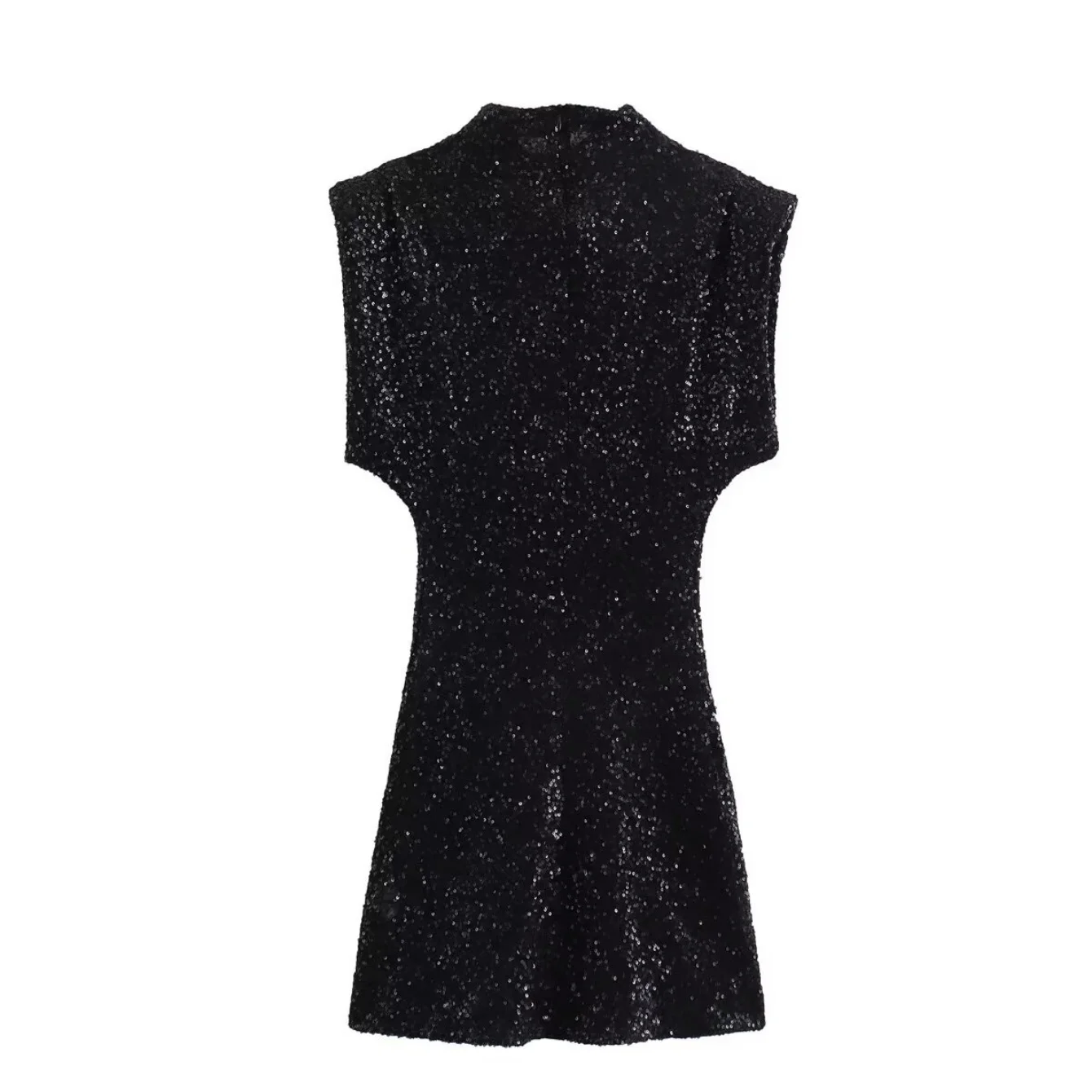 Dames hoge hals mini-jurk zomer schouderstuk pailletten mouwloze mini bodycon jurk vrouwelijke mode elegante avond feestjurk