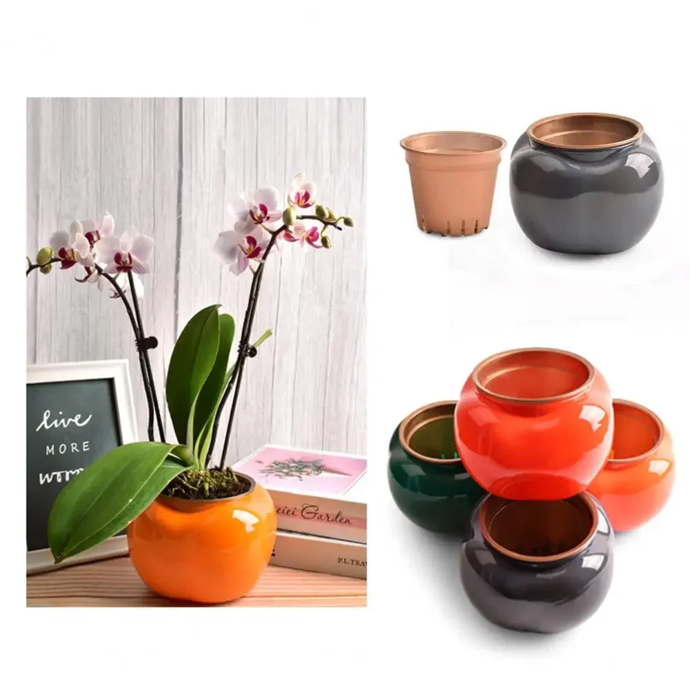 1 Set Great Hydroponics Vase 4 Colors Flower Vase Dual Layer Non Deformation All-Purpose Automatic-Watering Flower Pot Decor