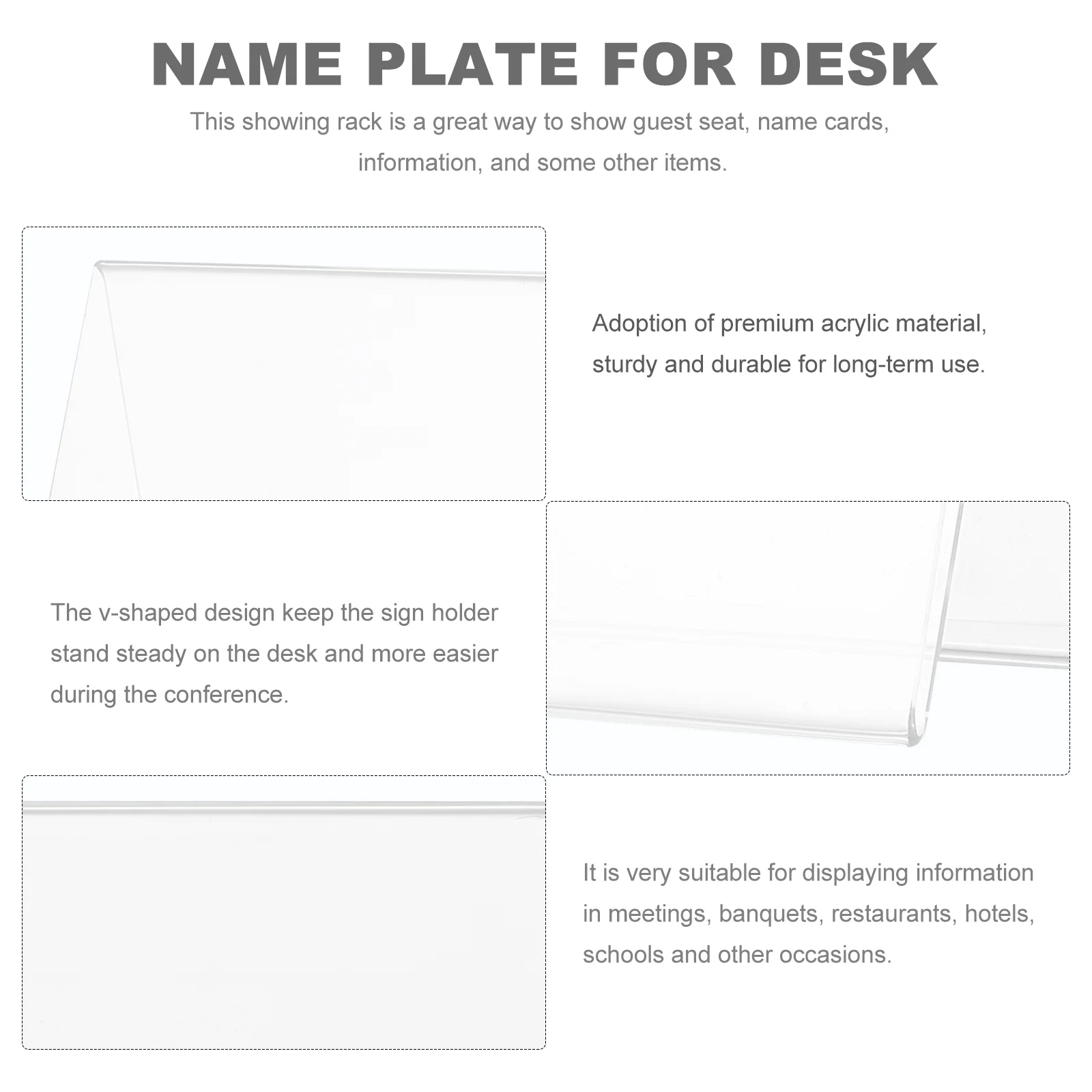 10 Pcs Label Holder Name Plate for Desk Guest Display Stand Shelf Acrylic Shelves Meeting Double Sided Clear Tent