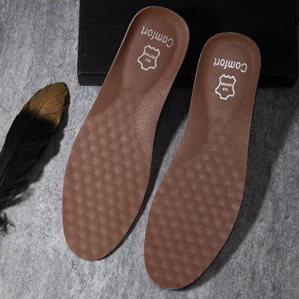 Simple Leather Insoles Breathable Sweat Absorption Leather Shoe Insoles Shock Absorption Odor-proof Sneaker Boots Pads Men