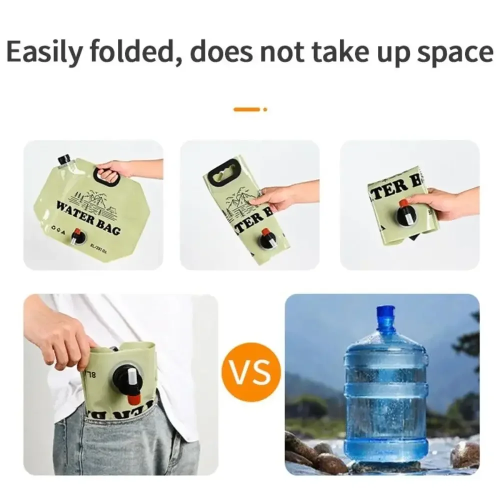Outdoor-Wasserbeutel mit großer Kapazität, 8 l, faltbarer Wasserspeicherbeutel, tragbarer Wasserbehälter für Wanderungen, Eimer, Tasche, Campingzubehör – Detail 4
