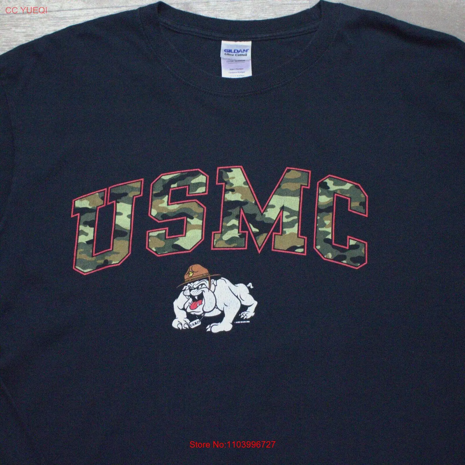 Y2k 2000s USMC Hard Corps Training Bull Dog T Shirt Camo Black Size L