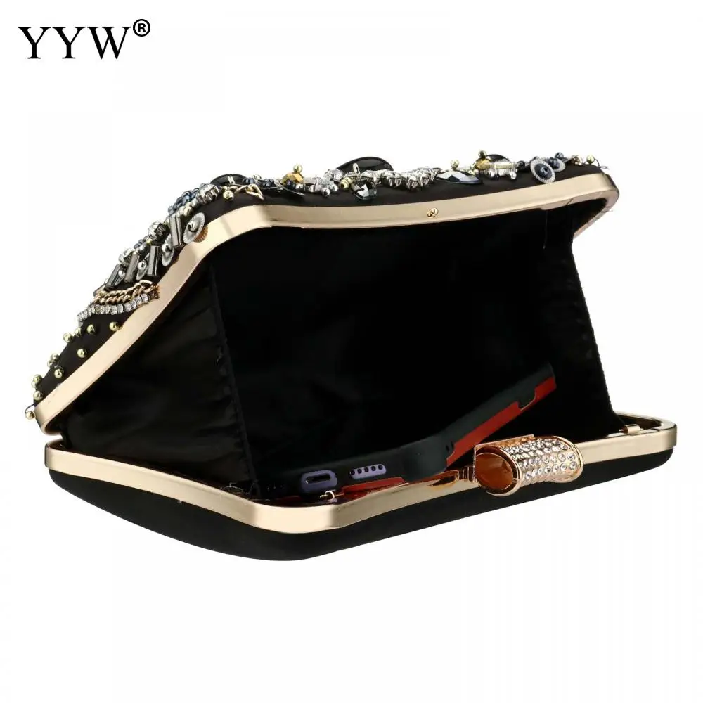 Luxury Handmade Beaded Evening Clutch Bag Inlaid Gemstone Diamond Designer Lady Party Wedding Purse Soft Satin Women Handbags