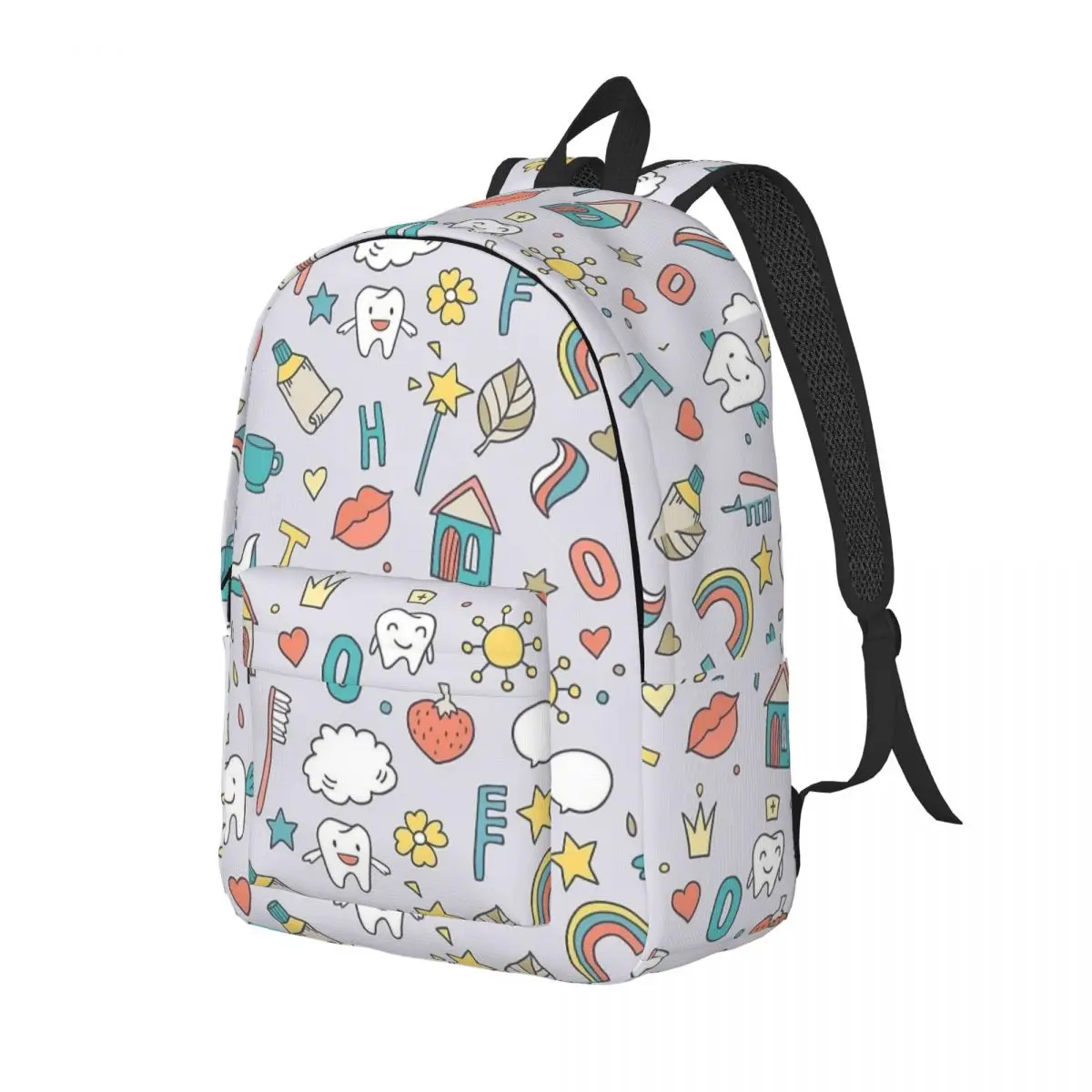 Cute Dentistry Pattern With Teeth Backpack Middle High College School Student Bookbag Teens Canvas Daypack Travel