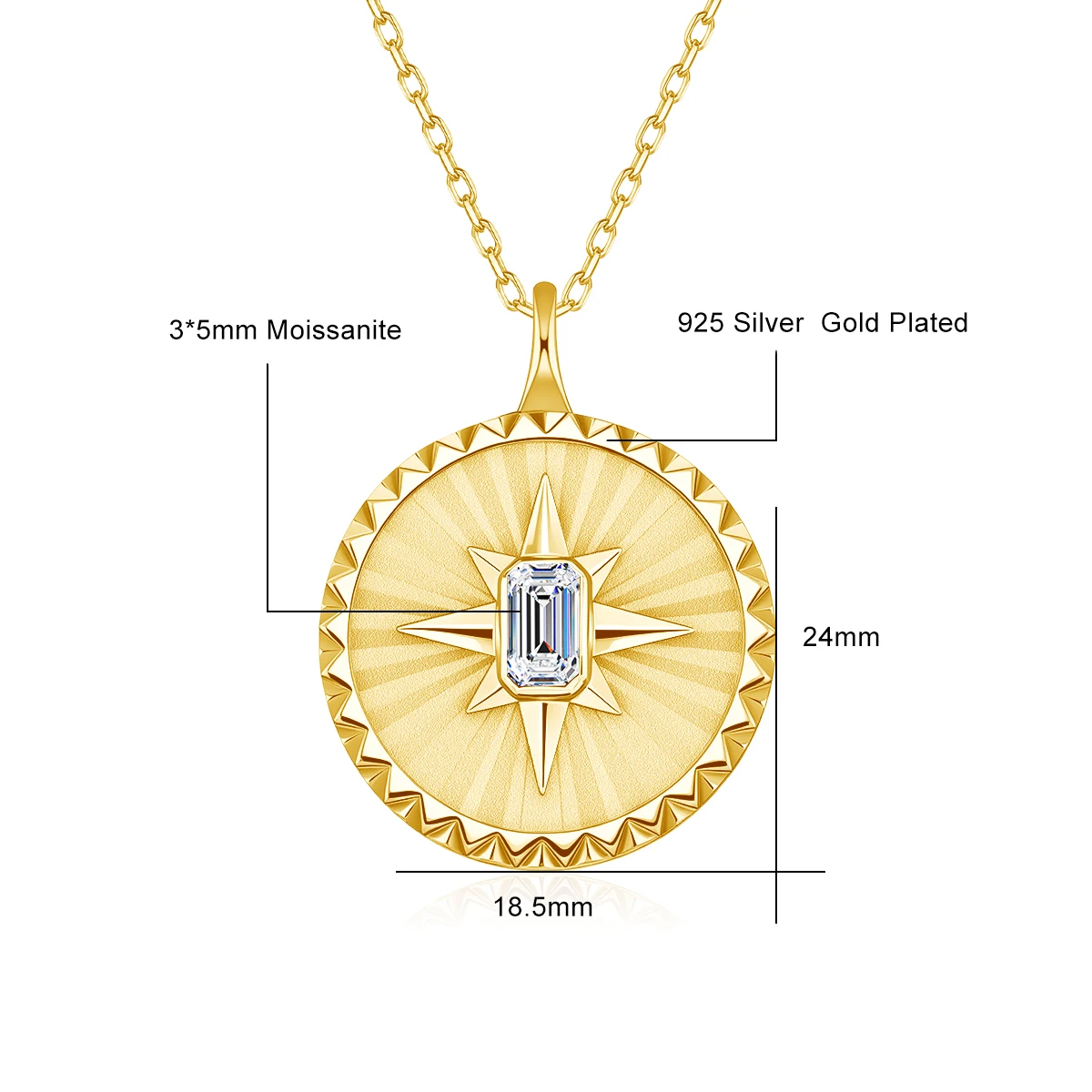 Natuurlijke Amethist Sunburst Disc Ketting 14K Goud Gevulde Emerald Cut Moissanite Hanger Verbleekbestendig Vintage Sieraden voor Vrouwen
