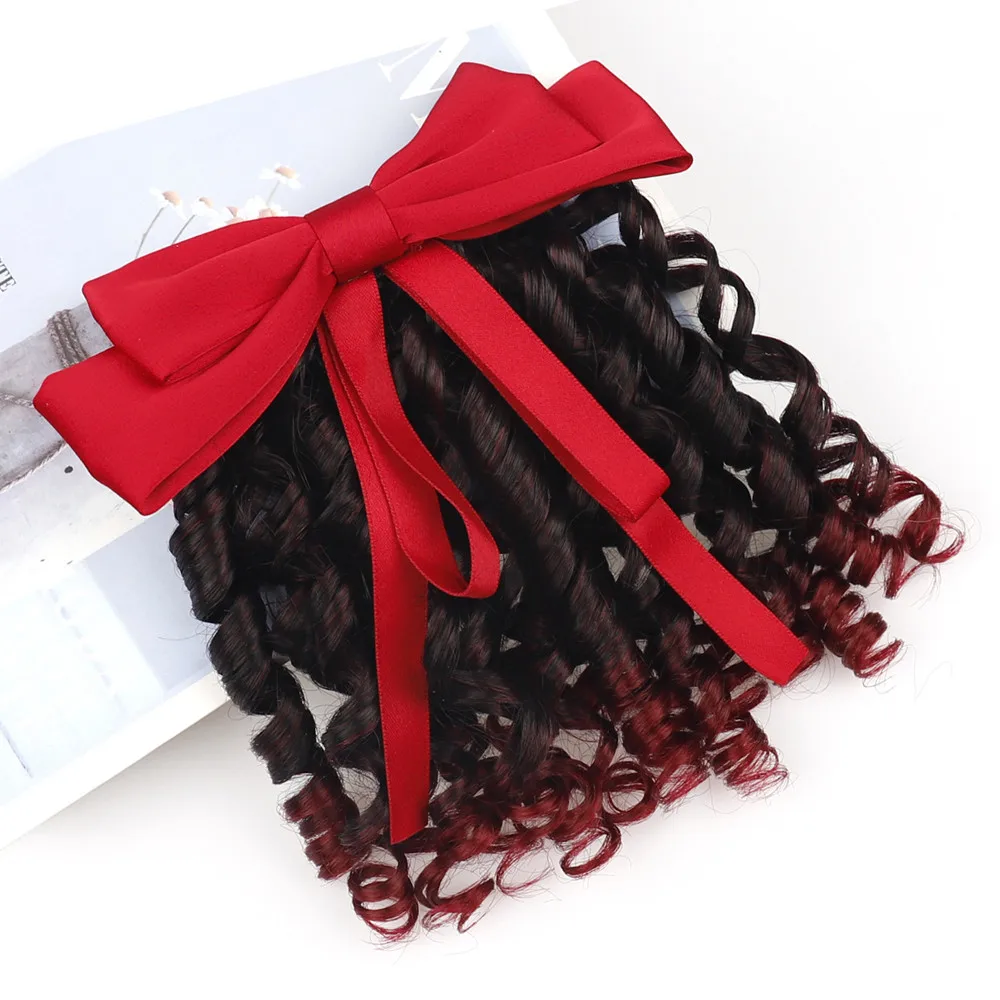 

New Princess Curly Children's Wig Ponytail Short Hair Bow Clip Style Roman Horsetail