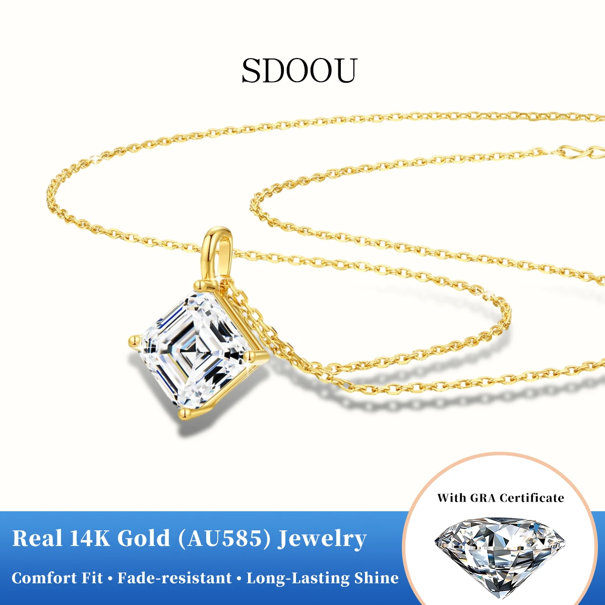 

SDOOU Real 14k Gold 1-2ct Solitaire Moissanite Necklace D Color Sparkling Classic Lab Diamon Pendant GRA Diamond Chain For Women
