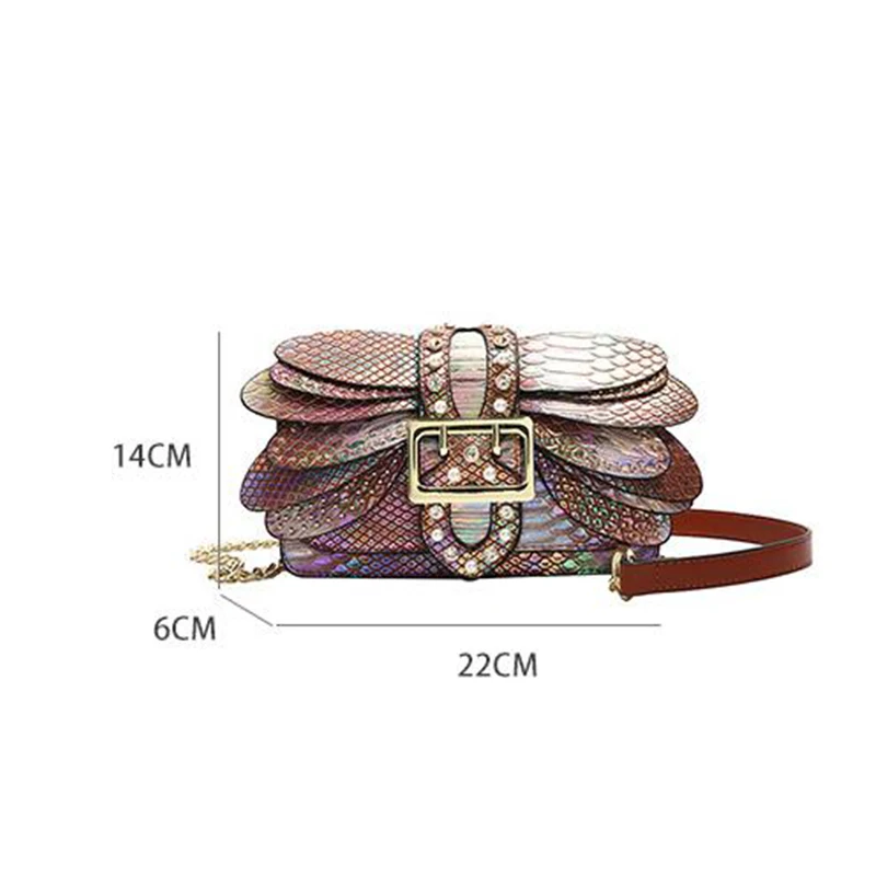 New Gorgeous Diamond Women\'s Bag 2024 Brand Luxury Designer Pearl Butterfly Wings Snakeskin Pattern Niche Fashion Crossbody Bag