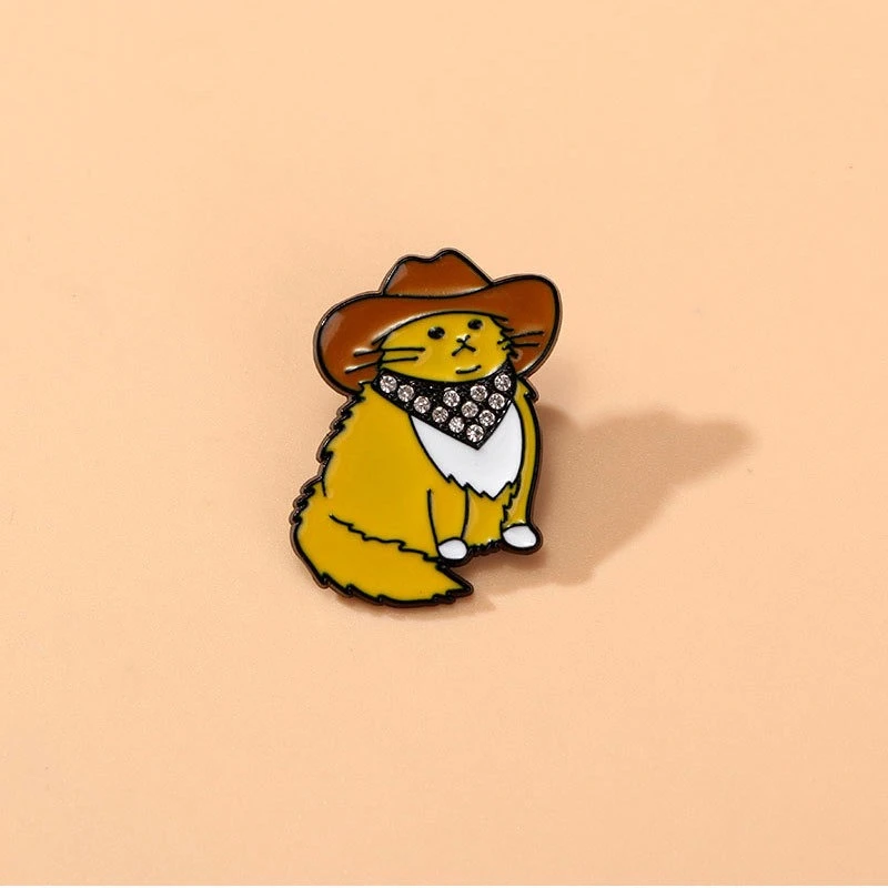 Innovative Design Western Cowboy Cartoon Cat Brooch Alloy Drop Oil Diamond Enamel Pin Badge For DIY Clothes Bags Hat Scarf Jeans