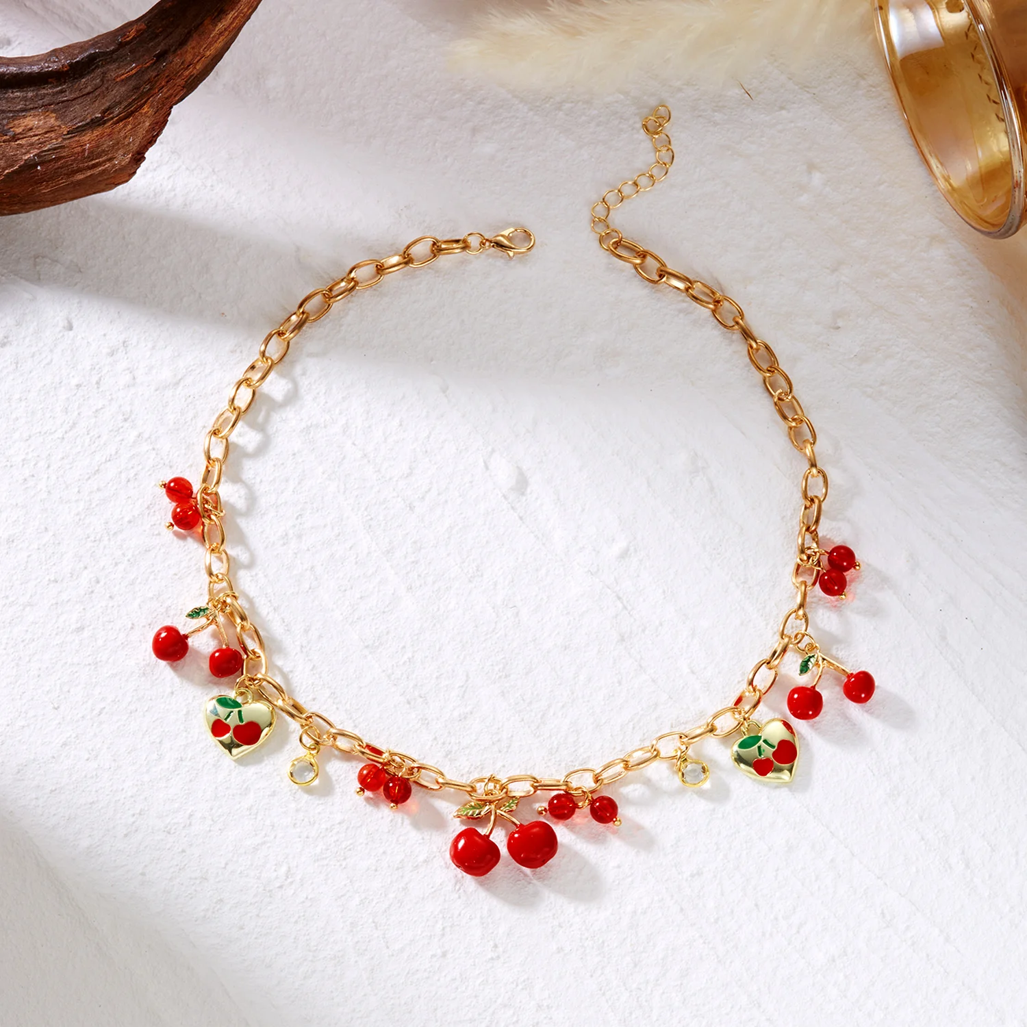 الحد الأدنى زهرة الكرز الأحمر قلادة قلادة للنساء فتاة الحلو الفراولة القلب القوس سلسلة الترقوة هدايا مجوهرات الصداقة #5