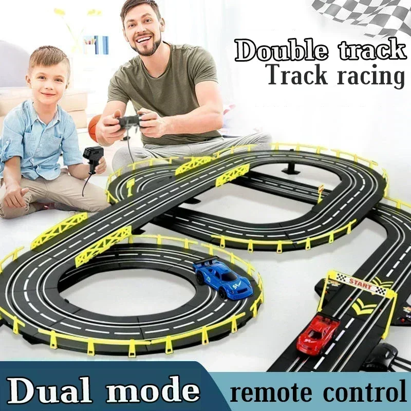 1/43 Electric Rail Car Double Remote Control Car Racing Track Toy Race Circuit Car Voiture Toy Electric Autorama Railway Slot