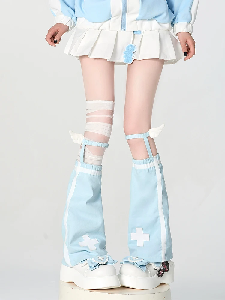 Damen Lolita Y2k Punk Gothic Steam Harajuk Kreuz Spitze blau Persönlichkeit weites Bein Sets