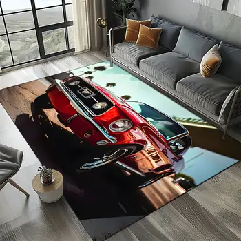 3D福特野馬賽車摩托車地毯,適用於客廳、臥室、家居沙發裝飾,兒童房防滑地墊 6 最佳銷售 地毯車 - №4