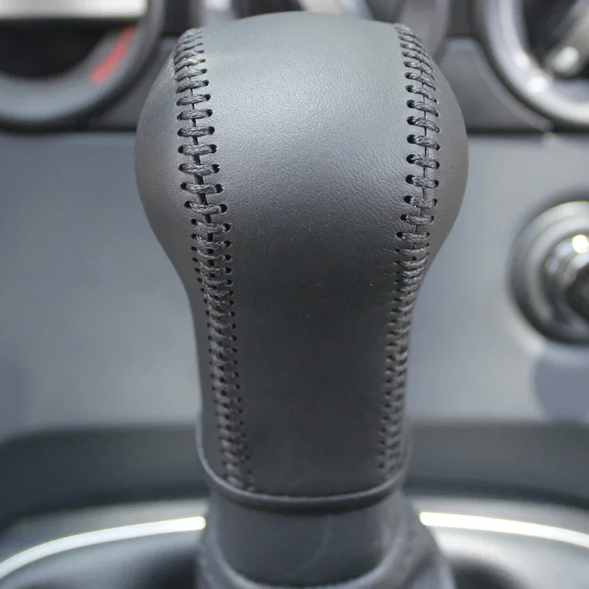 Black Genuine Leather Hand-stitched Soft Car Gear Shift Knob Covers for Nissan Qashqai 5MT Manual Gear Shift Covers