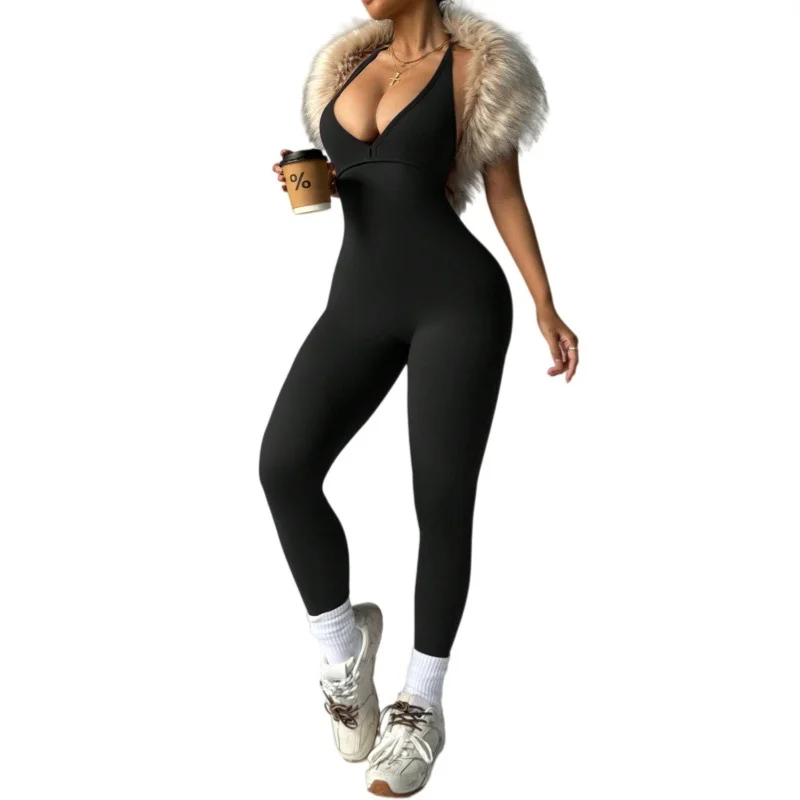 Europe and America 2026 Summer New V-Neck Tie Halter Sexy Ruched Backless Slim Fit Jumpsuit for Women Wholesale