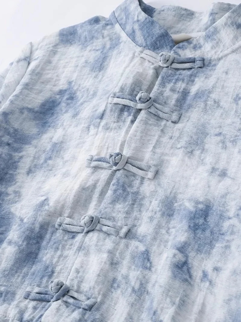 Nowa Sukienka Cheongsam w Chińskim Stylu z Nadrukiem, Ulepszona, Damska, Letnia, Ekskluzywna Sukienka z Lnu z Klamrą, Długa, W046, Kolekcja 2025