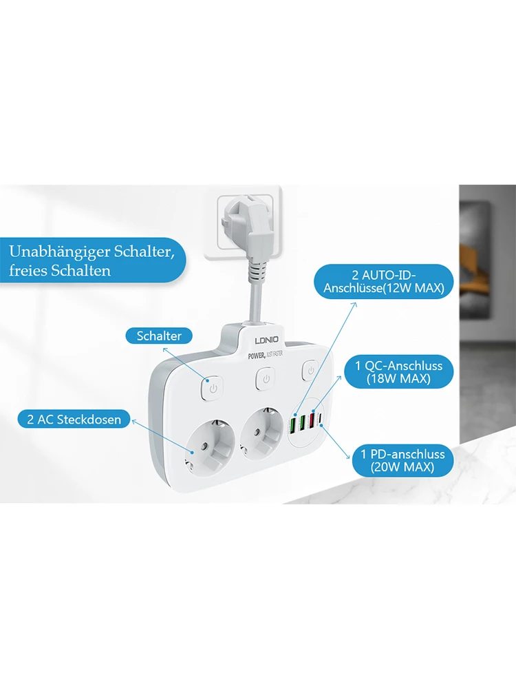 Power Strip with USB Socket Adapter 240V/16A with Single Switch Multiple Socket Short Cable and 4 USB for Safety lock for Home