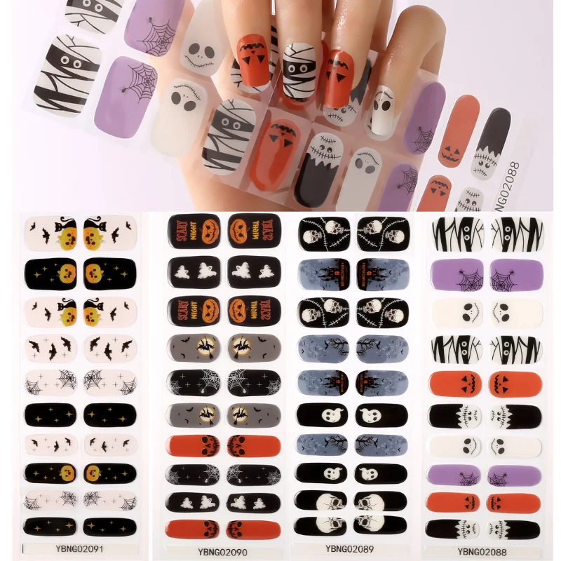 YBNG Halloween Nail Sticker Near Me Creative Luminous Semi Cured Gel Nail Stickers Need UV Lamp Easy Use Spirits Skull Pumpkin