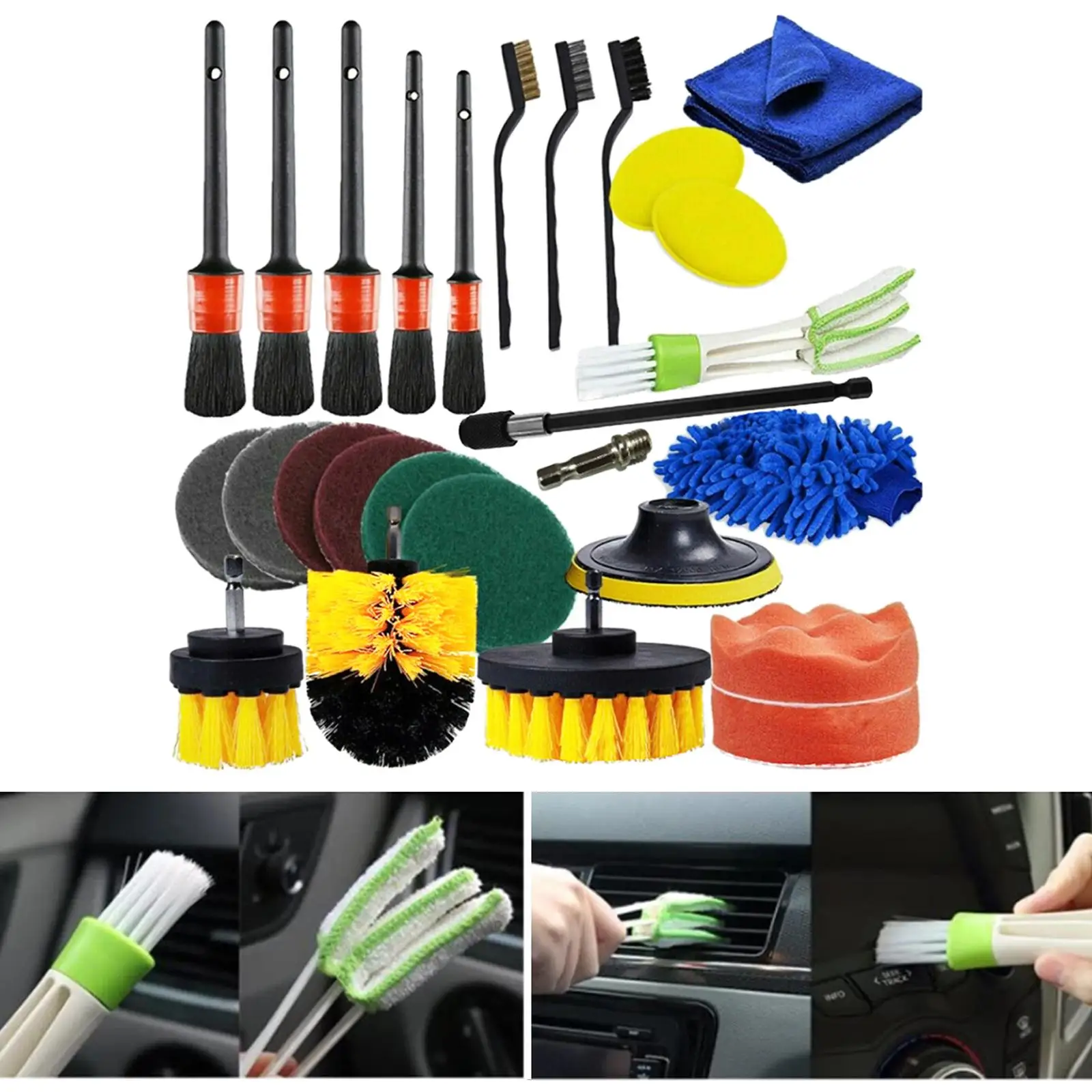 26x Plastic Auto Detailing Brush Set Drill Brush Kit Car Cleaning Tool for Car Wheel Air Outlet Conditioner Cleaning Brushes