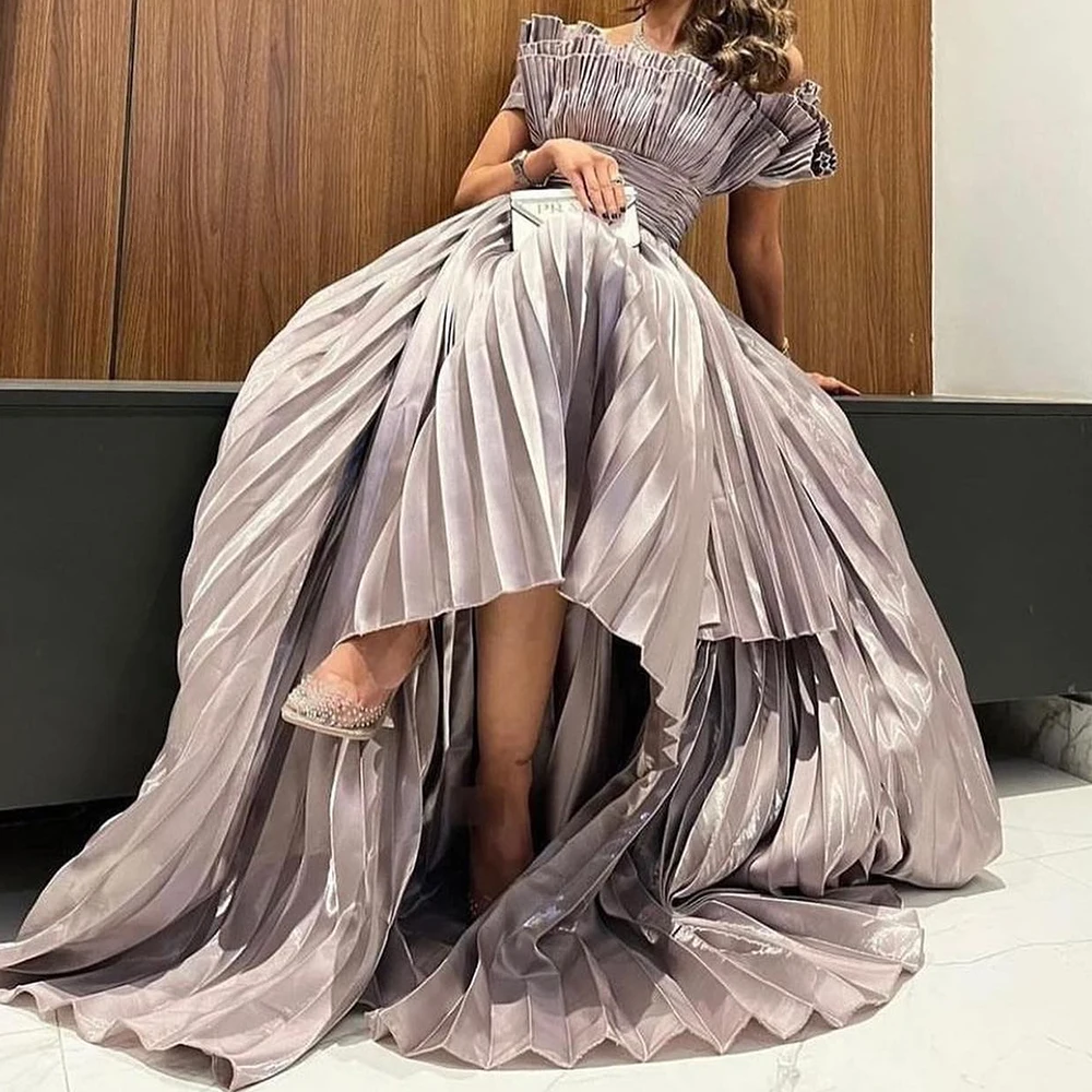 

Exquisite Ruched Boat NeckFloor Length Mermaid Evening Dress Chiffon Off the Shoulder Sleeveless Front Slit Vestidos de fiesta