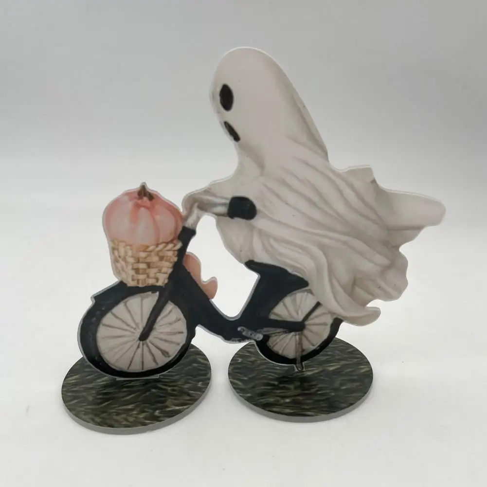 Halloween Ghost Statue Cute Halloween Ghost Riding Bicycle Statue for Indoor Outdoor Decor Spooky Pumpkin Figurine for Halloween