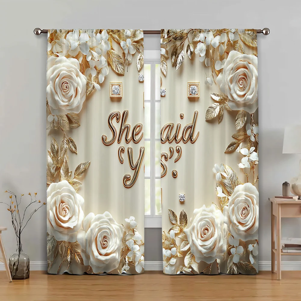 

2pc, Curtain Elegant White Rose Protecting Privacy Family Party Decoration Use for Home Daily Decor