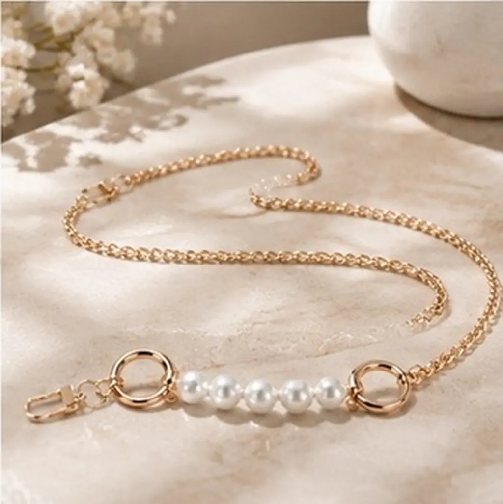 2Pcs Pearl Handbag Chain Strap Gold Metal Bag Chain Extender Zinc Alloy Removable Purse Strap for Evening Clutch Crossbody Daily