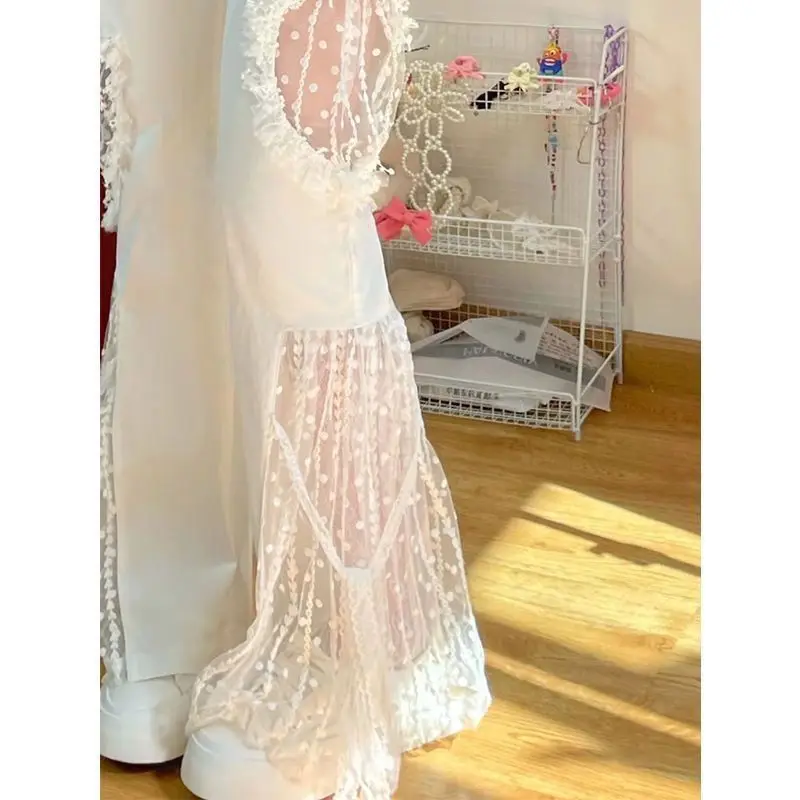 High Waisted Flared Casual Pants Women Spring Summer New Lace Hollow Out Design Wide Leg Pants