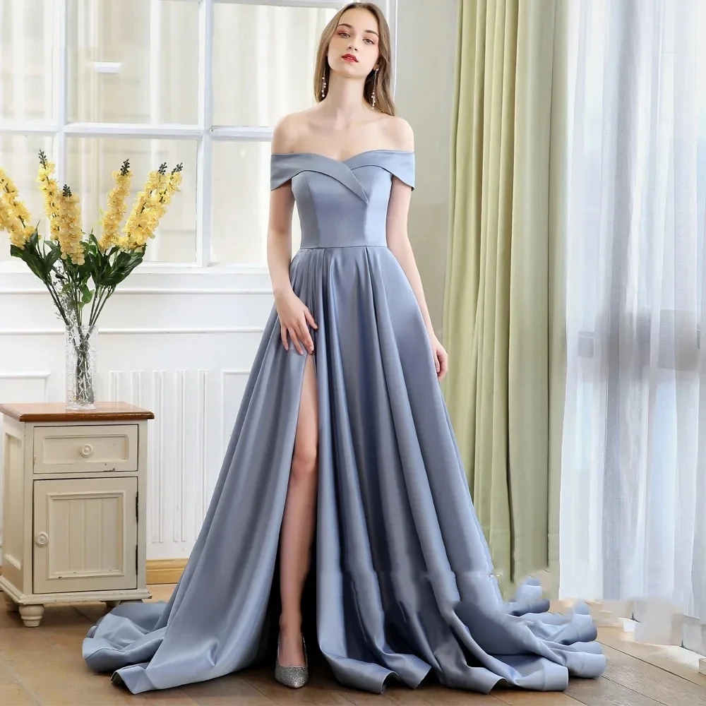 OTHRAY New Off The Shoulder Dress Women Elegant Luxury Evening Dresses Robe De Bal Sexy High Slit Prom Gowns With Train 2024