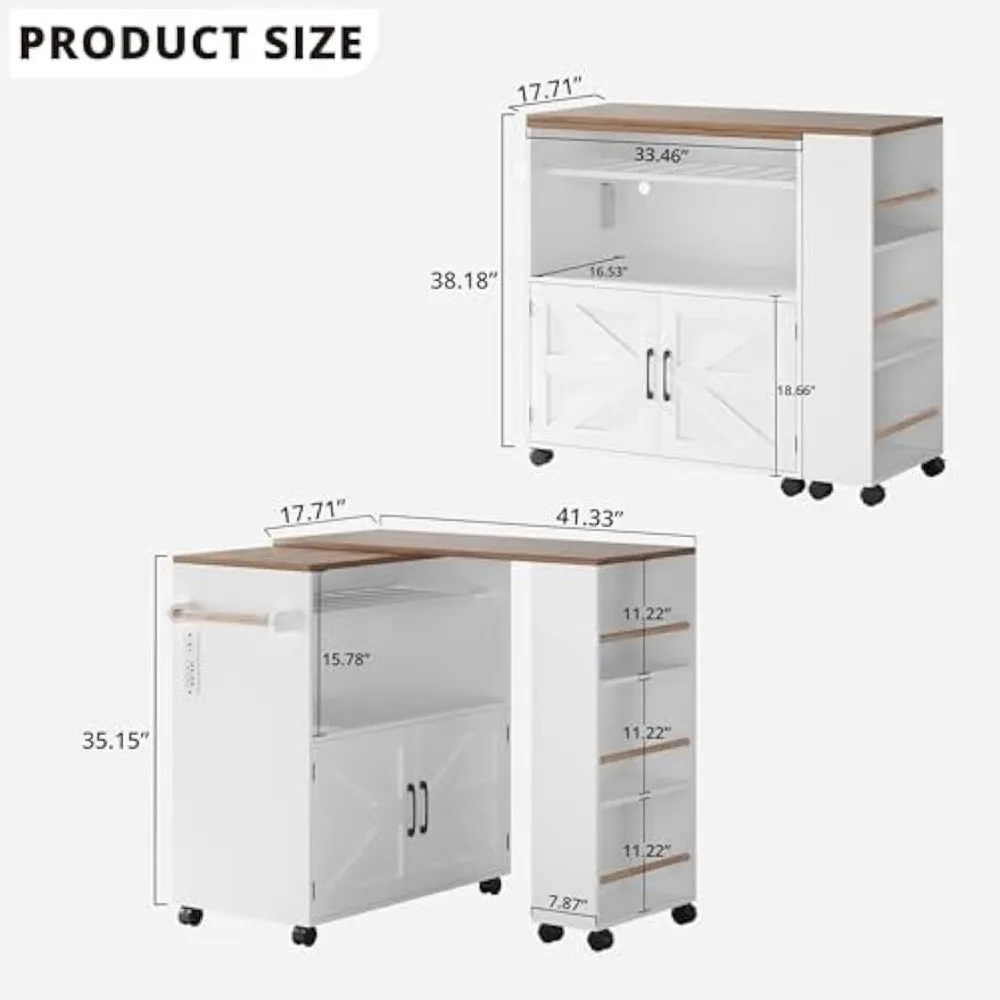 ไอส์แลนด์ครัวพร้อมที่เก็บของและเต้ารับไฟฟ้า, ไอส์แลนด์ครัวแบบมีล้อพร้อมโต๊ะอาหารแบบขยายได้, รถเข็นครัวพร้อม