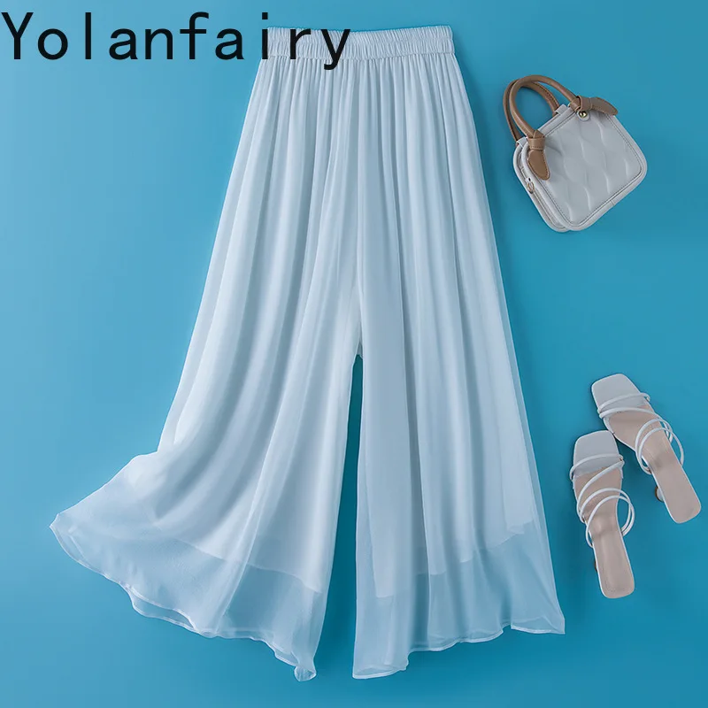 YOLANFAIRY 100% Real Mulberry Silk Pants for Woman Summer 2026 Comfortable Loose Trousers Women Wide Leg Pants Casual Pants New