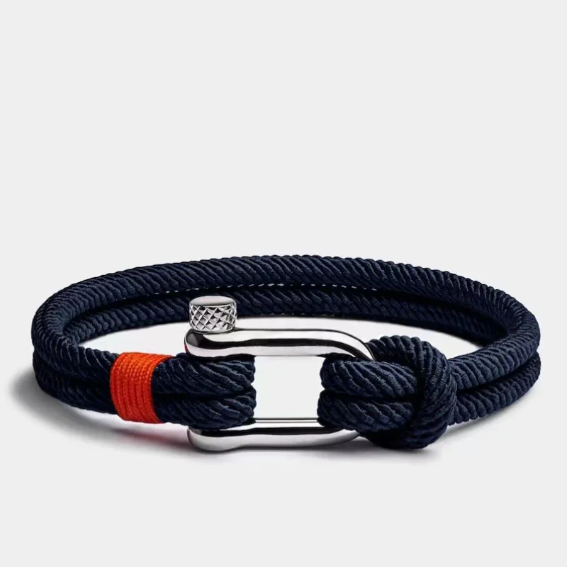 New Men Black Stainless Steel U Shape Survival Bracelet Outdoor Camping Rescue Emergency Shackle Rope Bracelet for Women Gifts