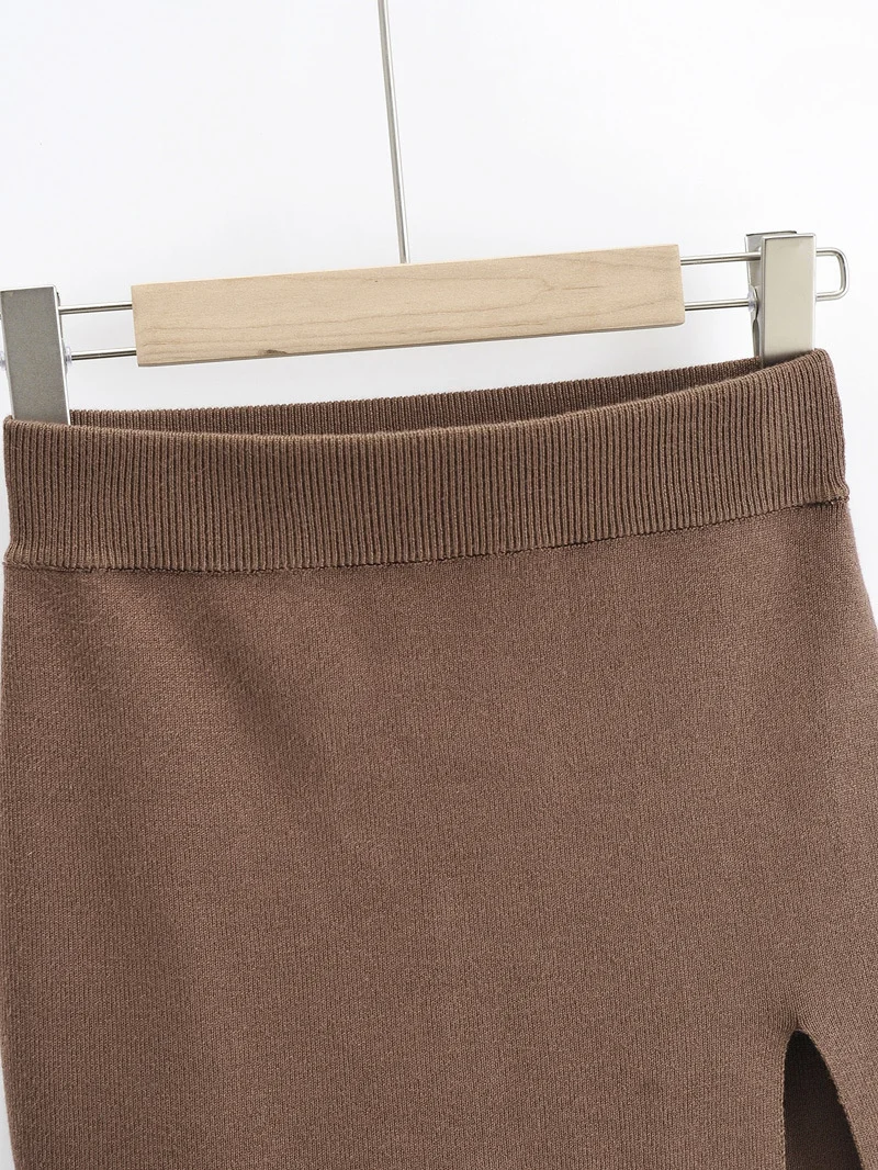 Knitting Women Skirts Side Split Brown Solid High Waist Autumn Fashion Skinny Harajuku E-Girl Female Short Skirt QT047