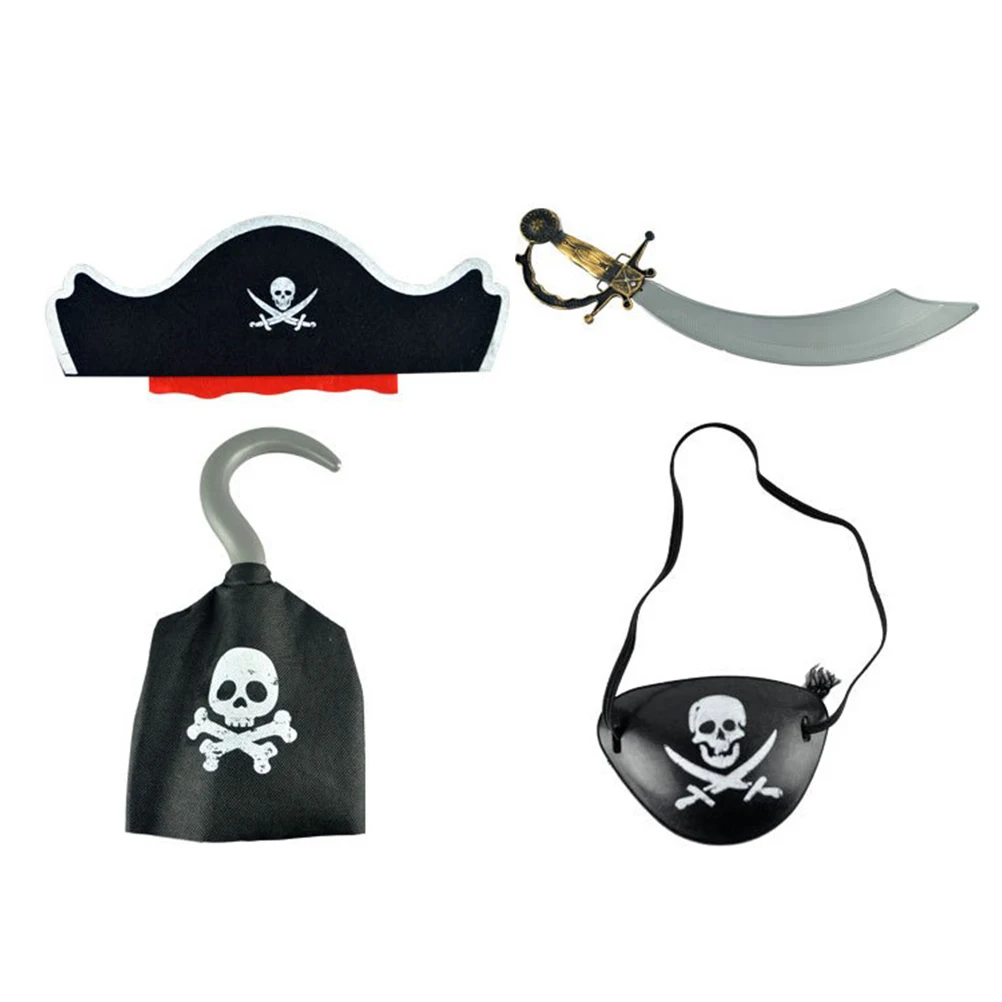 

4pcs Pirate Dressing Set Headdress Eye Patches Hook Knife Costume Accessory Halloween Party Supplies Cosplay Makeup Role Play