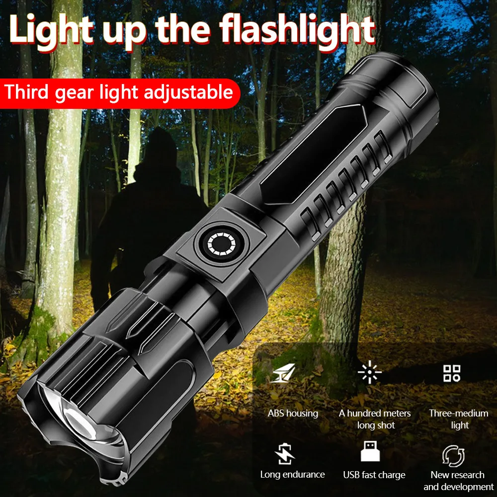High Lumens Portable LED Flashlight USB Rechargeable Zoom Torch Light for Outdoor Camping Cycling Hiking Emergency Use