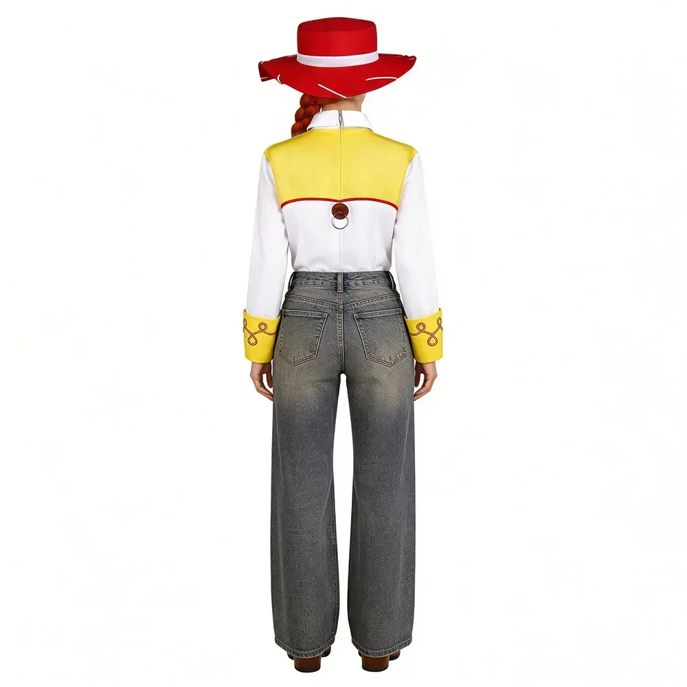 Movie Story Erwachsenen-Jessie-Cosplay-Kostümset im Cowboy-Stil mit Hemd, Hut und Schleife für Halloween-Party, Unisex – Detail 5