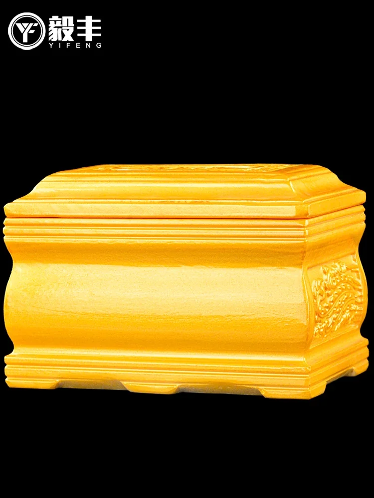 Natural white marble casket jade high-grade spray gold life box whole stone hollowed out to make moisture-proof coffin