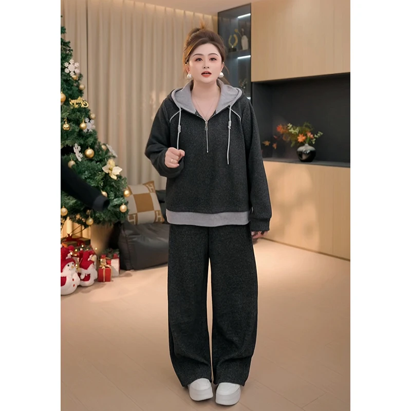 

Комплект Pajiaja: теплые брюки с высокой талией и толстовка, повседневный зимний модный комплект для женщин, утепленный, длинный рукав, высококачественный полиэстер